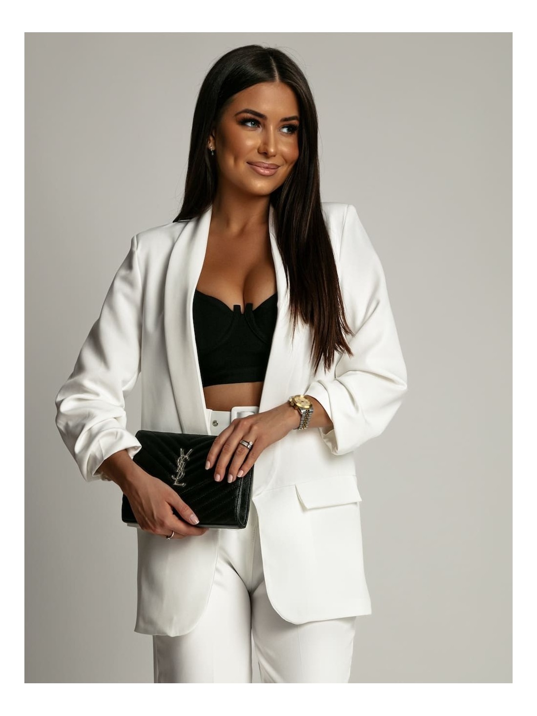 Elegantes Set aus Jacke und Hose, weiß 7684